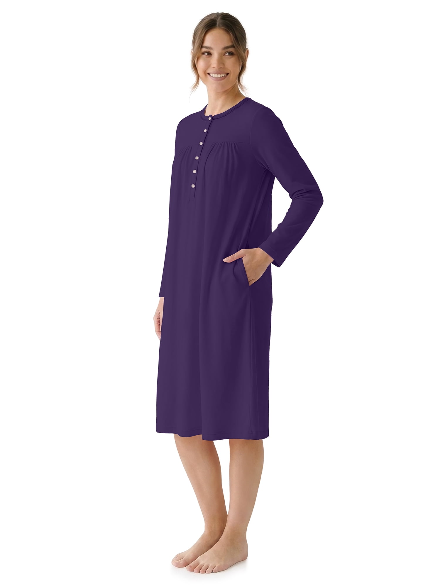 Aria Women’s Long Sleeve Stretch Velour 44" Sleepwear Nightgown, Sizes XS-5X