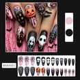thumbnail image 2 of 24Pcs Halloween Press on Nails Square Fake Nails with Glue Horror Pumpkin Ghost Flowers Graveyard Bat Acrylic Nails for Women Halloween Party -3 sizes, 2 of 6