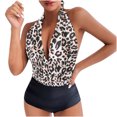 thumbnail image 1 of Bikini sin espalda con estampado de bloques de color cómodo para mujer, traje de baño de una pieza, conjunto de ropa de playa OAVQHLG3B Store lin121212, 1 of 3