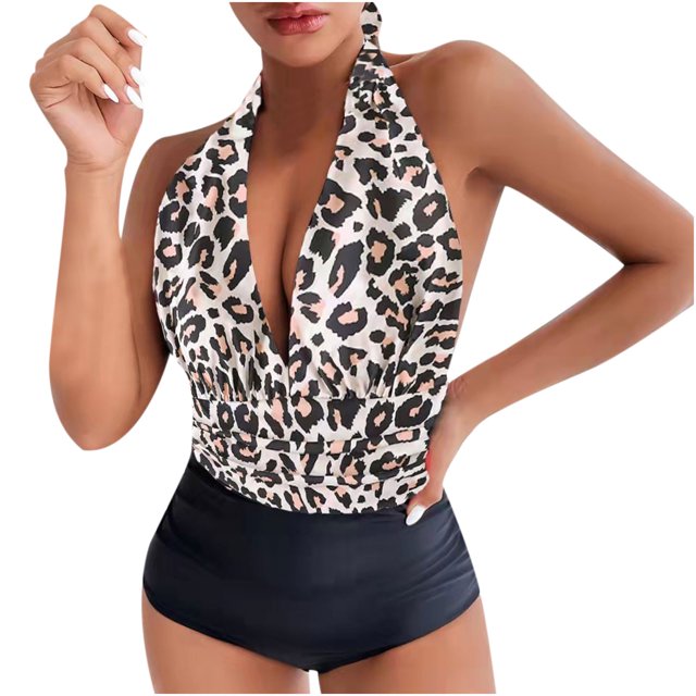 Bikini sin espalda con estampado de bloques de color cómodo para mujer, traje de baño de una pieza, conjunto de ropa de playa OAVQHLG3B Store lin121212