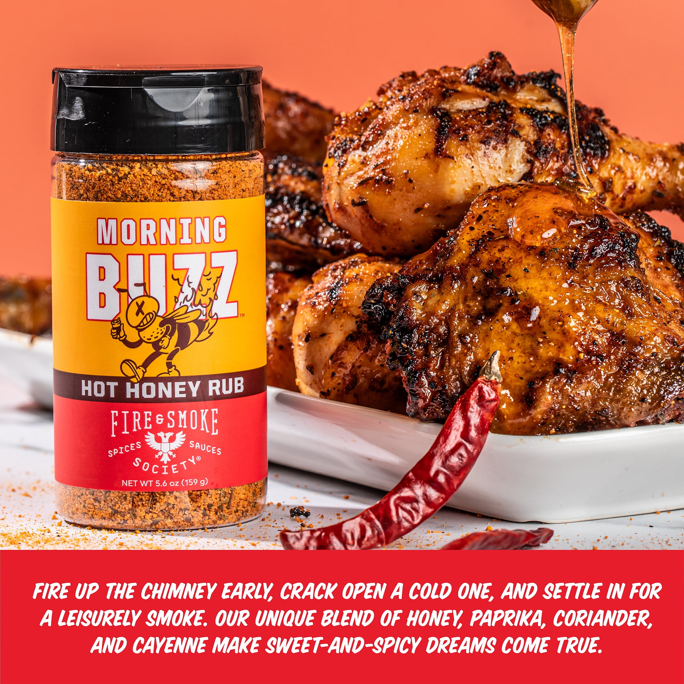 Fire & Smoke Society Morning Buzz Hot Honey Barbecue Rub, 5.6 oz