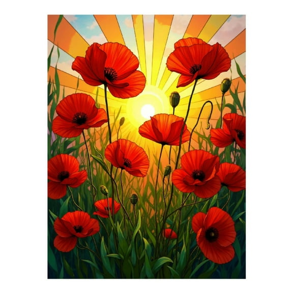 Diamond Art Kits for Adults - 5d Sunrise Red Poppies Field Art Diamond Painting for Adults, Diamond Art for Adults Beginners, Frameless Diamond Painting Kits for Adults for Home Wall Decor