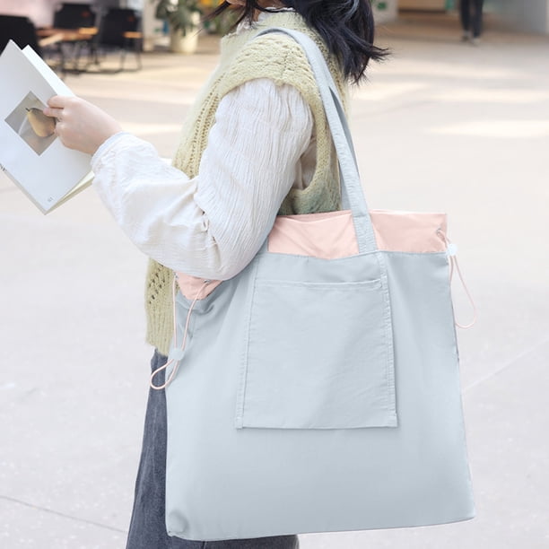 Bolsa de compras plegable con cordón, organizador de nailon para viajes al aire libre, bolso de hombro para estudiantes, bolsa de compras