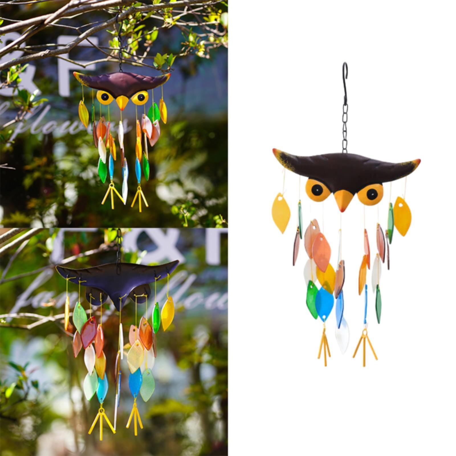 LHWEN Wind Chime Folk Art Owl Model Glass Wind Chimes Wall Hanging Home Decor Apartment Room Dorm Decoration Terrace Patio Porch Garden Unique Design Relaxing Sounds Handmade Gift for Birthday