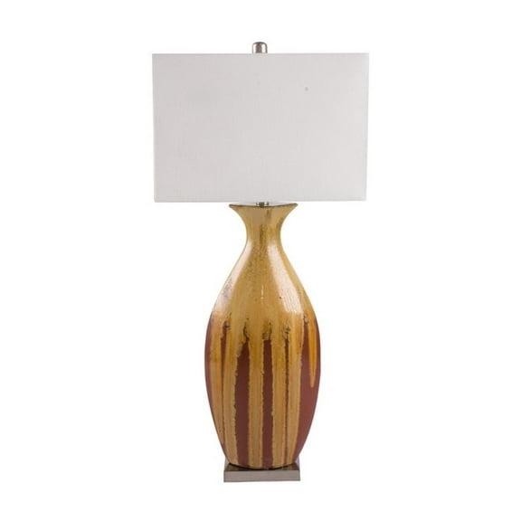 Ceramic Table Lamp - Multicolored Glazed Accent Lamp with Ivory Shade - 36" Height