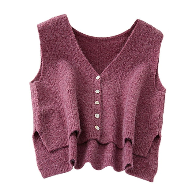 Milaget Gilet pour Femmes Respirant à Col en V Décontracté Mode Chandails Sans Manches Gilet Raisin
