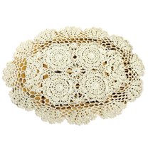 Oval Placemat Table Place Mat Vintage Hand Crochet Cotton Lace Doilies Floral, Beige