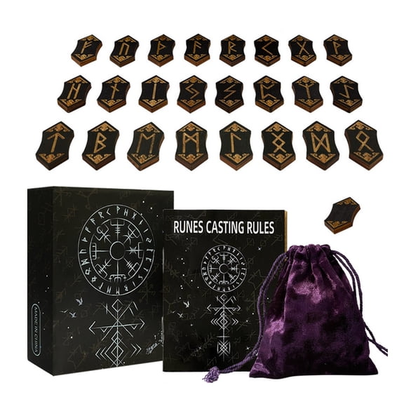 MANNYA Set of Wood Card Tarot Cards Magicals Symbol Card for Divination and Decoration, Includes 24Pieces Storage Bag