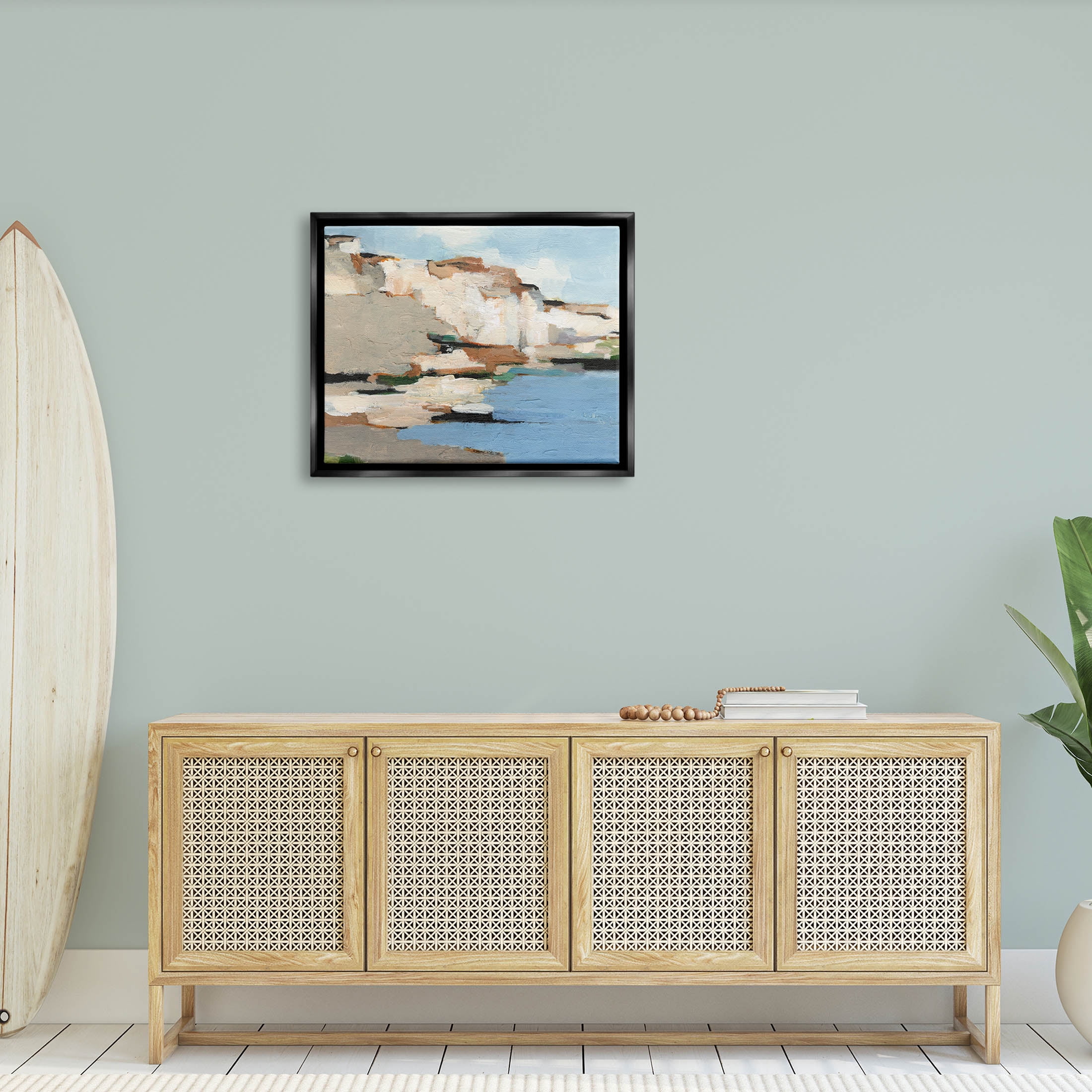 Ocean Cliffs Nature Landscape Landscape Painting Jet Black Framed Art Print Wall Art