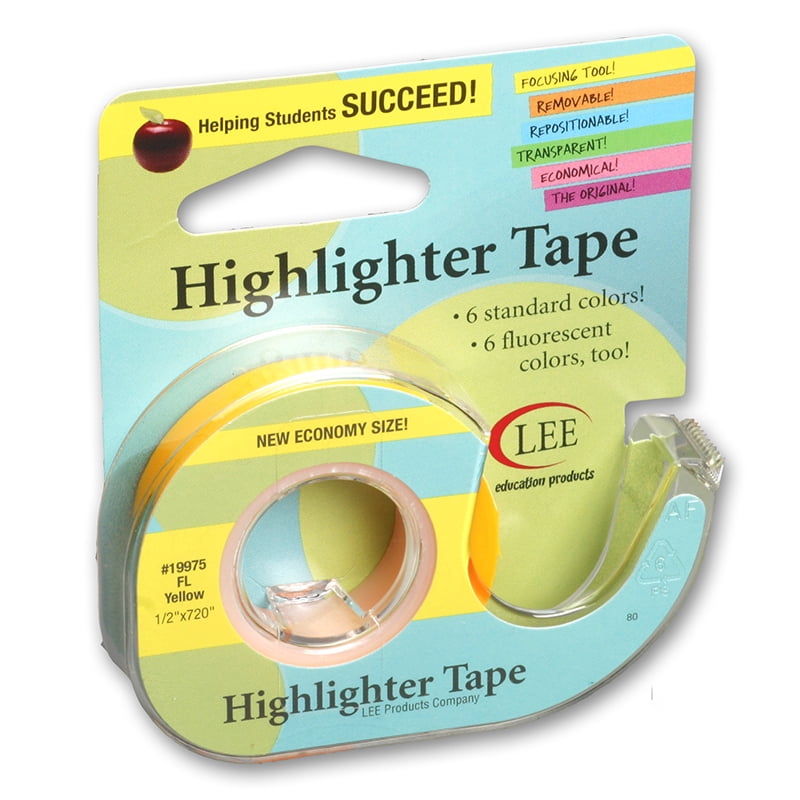 Bold Fluorescent Removable Highlighter Tape, ½″, 6 Colors