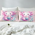 thumbnail image 4 of Axolotl Sheet Set Cute Salamander Pattern Kawaii Sheets Twin Size Sweet Dessert Milk Tea Bed Sheets Set Ocean Beach Coastal Bed Set Bedroom Decor,Pink, 4 of 6