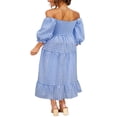 thumbnail image 4 of Robe Bohème Fluide pour Femmes à Manches Bouffantes, Épaules Dénudées, à Carreaux, à Volants, Robe Midi, Robes d'Invitée de Mariage, 4 of 6