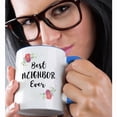 thumbnail image 2 of 3drose, Floral Best Neighbor Ever with Cute and Pretty Watercolor Pink Flowers, 11oz Two-tone Blue Mug, 2 of 6