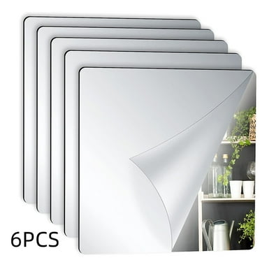 Fakrich 8" x 8" Acrylic Flexible Mirror Sheets, 6 Pack Self Adhesive Mirror Tiles Square Cuttable Mirror Wall Stickers, Non-Glass Mirror Stickers Safety Reflective Mirror for Home Wall Decor