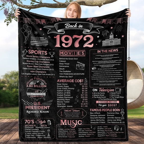 Happy 50th Birthday Gifts for Women Men Blanket 1972 50th Birthday Decorations 50 Years Old Gift for Mom Dad Grandparents Back in 1972 Flannel Fleece Soft Throw Blanket for Bed Sofa 60x50 Inches