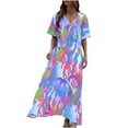 thumbnail image 2 of Wycnly Dresses for Women Beach Loose Flowy Swing Tunic A Line Long Sundress Short Sleeve V-Neck Camouflage Summer Maxi Formal Dress Purple XL, 2 of 5