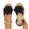 thumbnail image 4 of UTTOASFAY Women Shoes Summer Women Flat String Bead Sandals Bohemian Style Flower Buckle Strap Shoes Black 8.5, 4 of 9