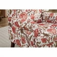 thumbnail image 3 of Modern Accent Chair with Wood Legs Retro Floral Design, Upholstered Armchair Single Sofa for Living Room Bedroom Office, Bean Paste Red, 3 of 7