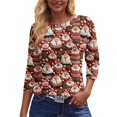 thumbnail image 4 of WTOBBY Women's Casual Round Neck 3/4 Sleeve Loose Printed T-Shirt with Christmas Elements, Ladies Holiday Theme Top for Everyday Wear, Comfortable Fashion Blouse,Red S, 4 of 6