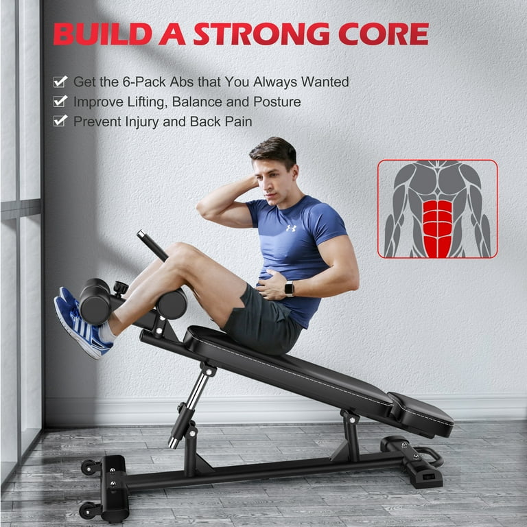 Finer Form Semi Commercial Sit Up Bench Elite Reverse Crunch Handle for Ab Exercises Reverse Crunch and Decline Sit Up with 4 Adjustable Height