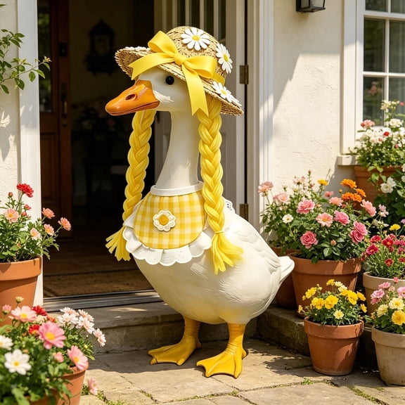 Cheapark Twenty Three Inch Porch Goose Straw Hat With Sunflower Braided Long Fringe Trim Gift