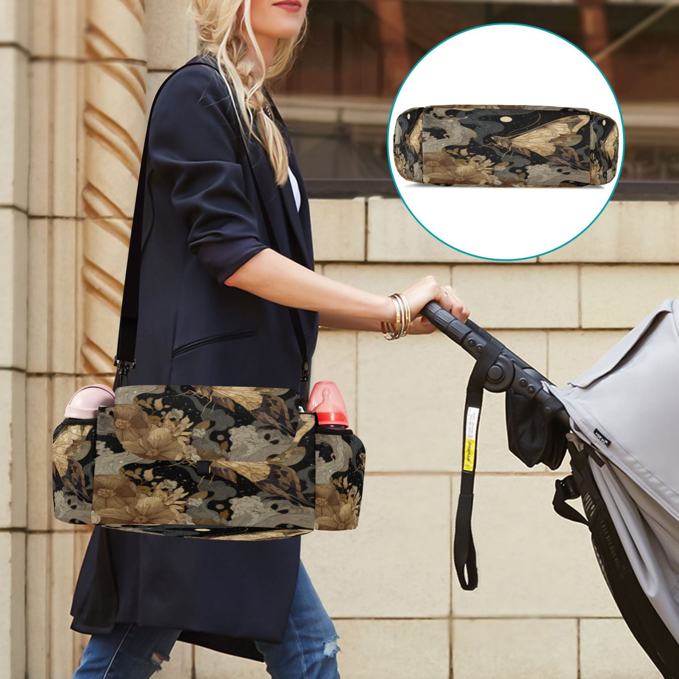 DIXRUYEE Stroller Organizer Ornate Moon Garden Printed