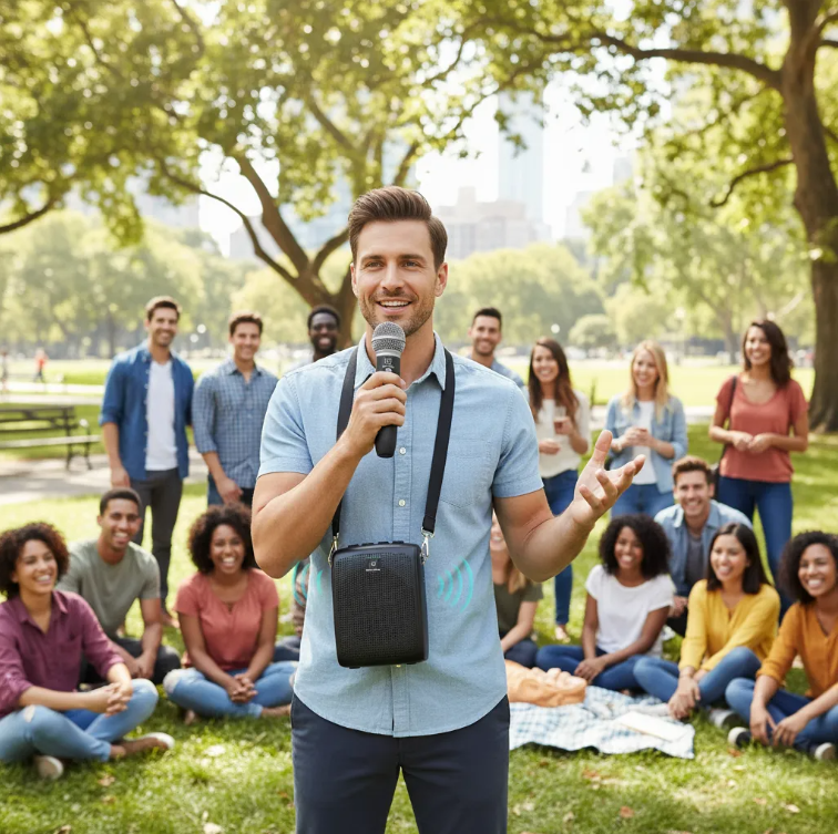 HW HAOWORKS Wireless Voice Amplifier with Mic for Teachers, Portable PA System with Bluetooth Handheld Mic, Portable Speaker Mic Set, Cardioid Pickup for Classroom, Outdoor, Public Speaking WB009