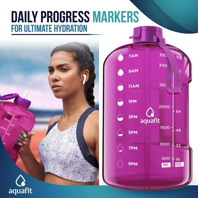 AQUAFIT 1 Gallon Water Bottle With Time Marker - 128 oz Water Bottle With  Straw - Gym Water Bottle W…See more AQUAFIT 1 Gallon Water Bottle With Time