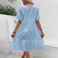 thumbnail image 2 of ZEHJUHAN Women's Lace Short Sleeve Midi Dress Solid Color Round Neck A-Line with Hollow-out Splice Ruffle Hem Blue，S, 2 of 3