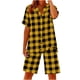 thumbnail image 3 of TaTaai Women's Summer Two Piece Outfit Plaid V-Neck Short Sleeve Button Blouse and Drawstring Waist Shorts Linen-Like Fabric Casual Matching Set Gift, 3 of 7