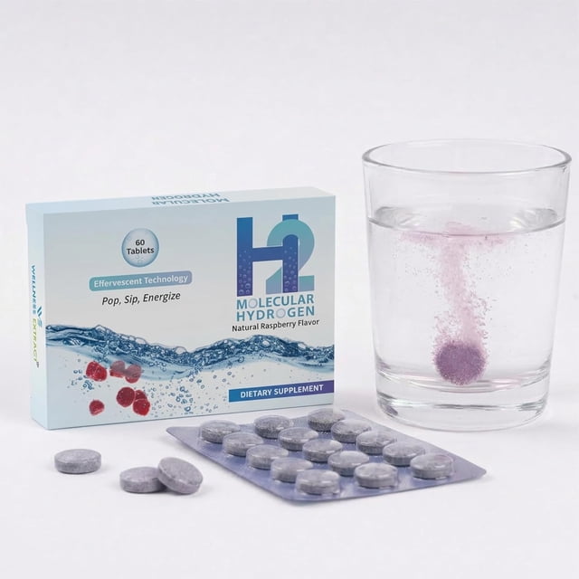 H2 Molecular Hydrogen Water Tablets 12 PPM – Effervescent Hydrogen Tablets for Drinking Water, Supports Healthy Hydration, Energy, and Metabolism – 60 Raspberry