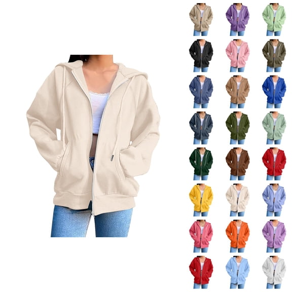 Womens Zip Up Sweatshirt 2026 Fall Winter Casual Long Sleeve Basic Hoodie Sweatshirt Jacket Coat Outerwear with Pockets