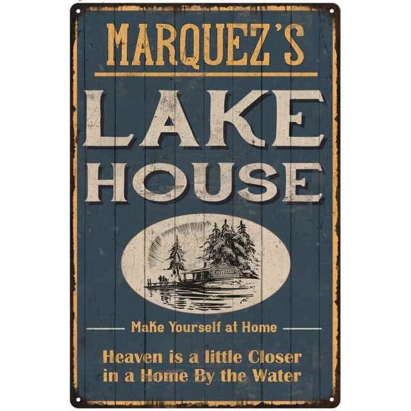 MARQUEZ'S Lake House Blue Cabin Home Decor 8 x 12 High Gloss Metal 208120038357