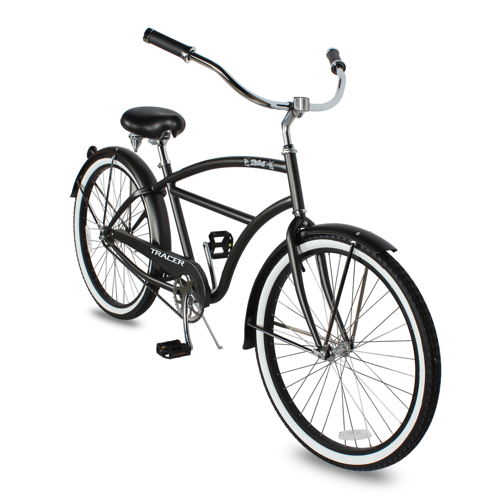Hi-Ten Steel Frame 26 - Matte Grey Hybrid Bicycle TRACER TAHA 26 inch Beach Cruiser Bike for Men 26-inch Wheels 