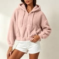thumbnail image 5 of ZunFeo Pink Womens Oversized Cropped Fuzzy Sherpa Fleece Zip-Up Hooded Jacket,Size M, 5 of 7