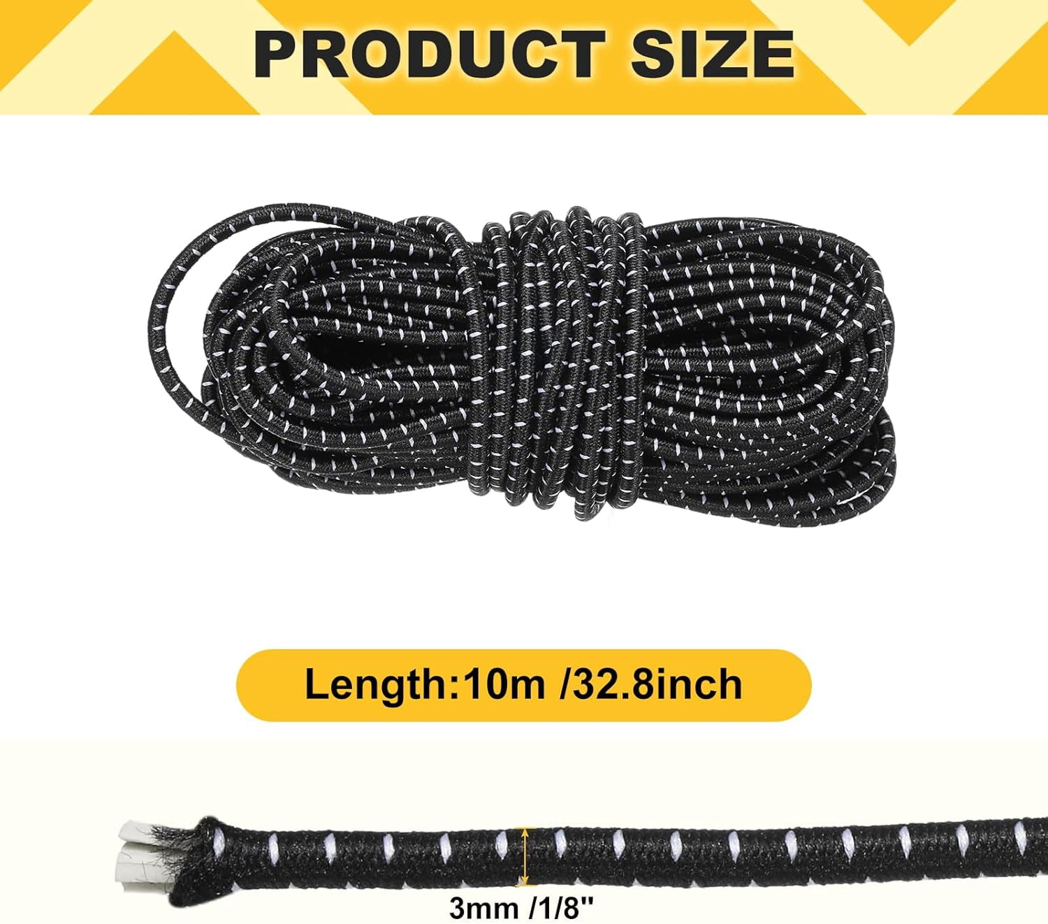 MKEUDQ-Elastic Bungee Cord, 1/8" x 32' Heavy Duty Polyester Bungee Shock Cords Kayak Stretch String Rope for Kayak Strap Tarp Tie Boating Tent Camping DIY Craft, Black-White