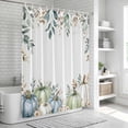 thumbnail image 6 of Green Blue Pumpkins Fall Shower Curtain, Waterproof Shower Curtains for Bathroom, Eucalyptus Leaves Thanksgiving Botanical Washable Fabric Bathtub Curtain Set Bath Decor with 12 Hooks 48"x72", 6 of 8