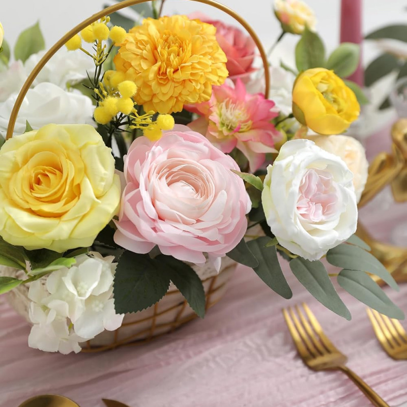 Tivamiko DIY Artificial Flower Set for Wedding Bouquets, Multi-Color Silk Fake Flowers for Home Decor, Parties, and Floral Arrangements(Yellow Series)