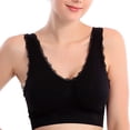 thumbnail image 1 of Grofry Solid Color Women Lace Trim Seamless Padded Wire Free Bra Crop Top Underwear Black M, 1 of 6