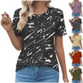 thumbnail image 5 of Lovskoo 2024 Womens T Shirts Short Sleeve Pleated Dressy Casual Round Neck Printed Pullover Trendy Spring Summer Top Black S, 5 of 5