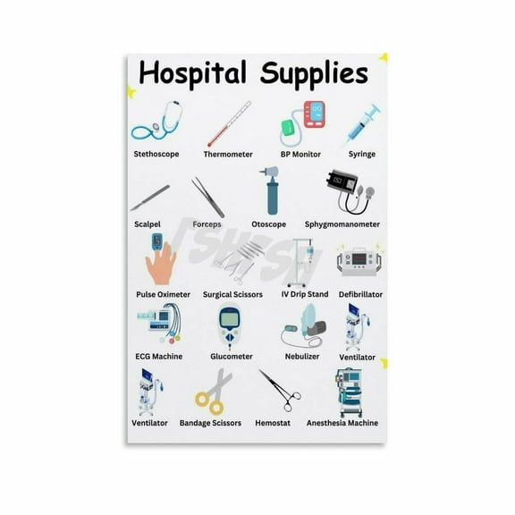 Hospital Supplies List Chart Poster Medical Clinic Educational Wall Art (2) Canvas Painting for Living Room Bedroom Decor