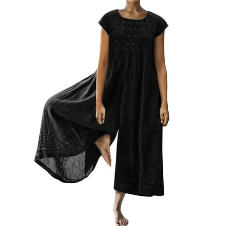 

Women s Jumpsuits Rompers & Overalls Solid Long Short Sleeve Round Neck Zippered Loose Jumpers for Women