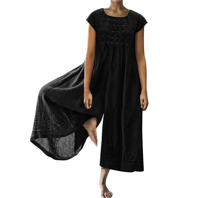 HBFAGFB Combinaison pour Femmes Col Ras du Cou à Fermeture Éclair Manches Courtes Ample et Légère Combinaisons Noir Taille g