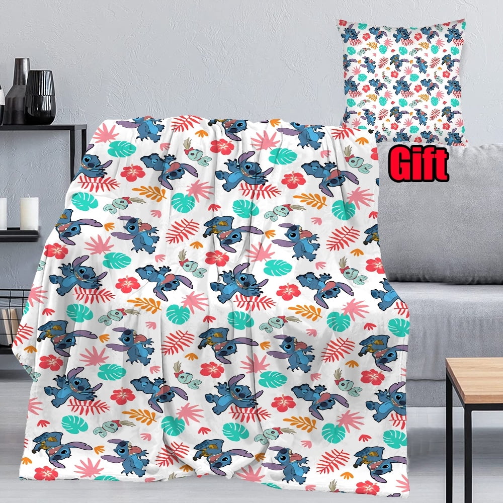 Disney Stitch Blankets With Pillow Cover Soft Lightweight Flannel Blankets For Living Room