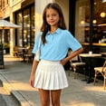 thumbnail image 3 of Children Polo Shirts Short Sleeve Collared Shirt with Pocket 3 Buttons Hem Slit Top for Unisex Casual Loose Summer Top for School Uniform Tee Sky Blue 160, 3 of 4