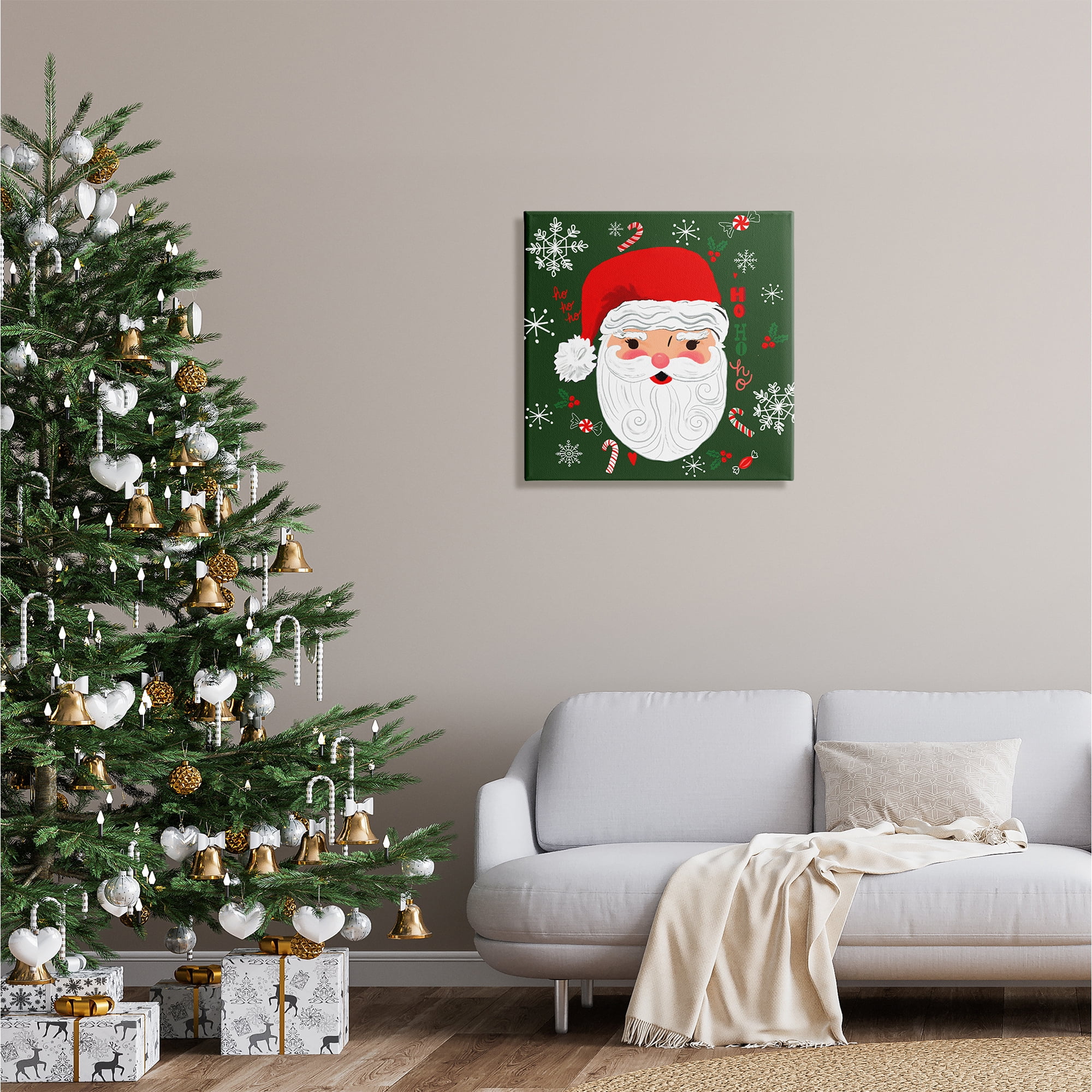 Stupell Industries Jolly Santa on Green Holiday Painting Gallery Wrapped Canvas Art Print Wall Art, 24 x 24