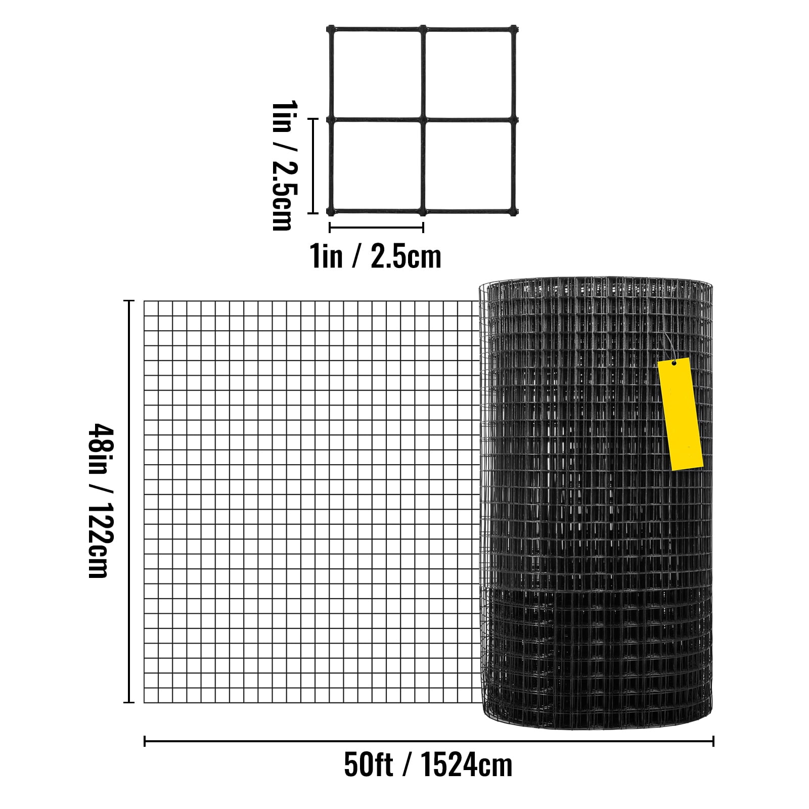 KFFKFF Hardware Cloth, 48" x 50' & 1"x1" Mesh Size, Galvanized Steel Vinyl Coated 16 gauge Welded Wire, w/A Cutting Plier & A Pair of Fabric Gloves, for Garden Fencing & Pet Enclosures, Black