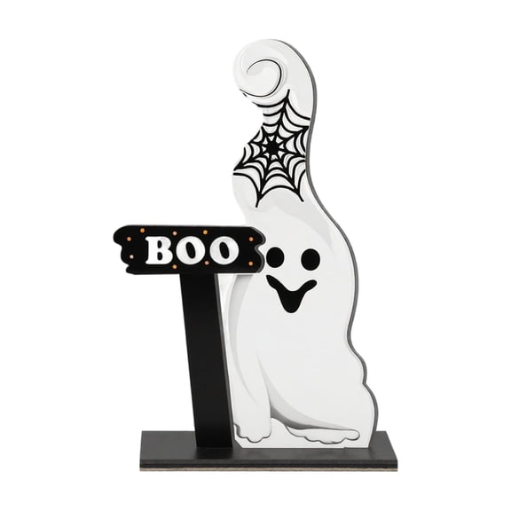 Figurine Home Decor Colorful Ghost Halloween Sign with Web Accent for Indoor Fireplace Mantel Shelf and Tabletop Display