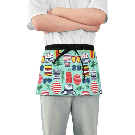 Server Apron with 3 Pockets Waterproof Waitress Waist Short Apron for Man Woman Summer Sunglasses Hats Bags 12 Inches