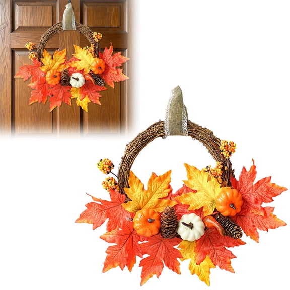 Halloween Wreaths for Front Door - Maple Leaves Pumpkins | Fall Wreaths Artificial Wreath Decorations for Indoor Outdoor Thanksgiving Halloween Fall Decorations for Home